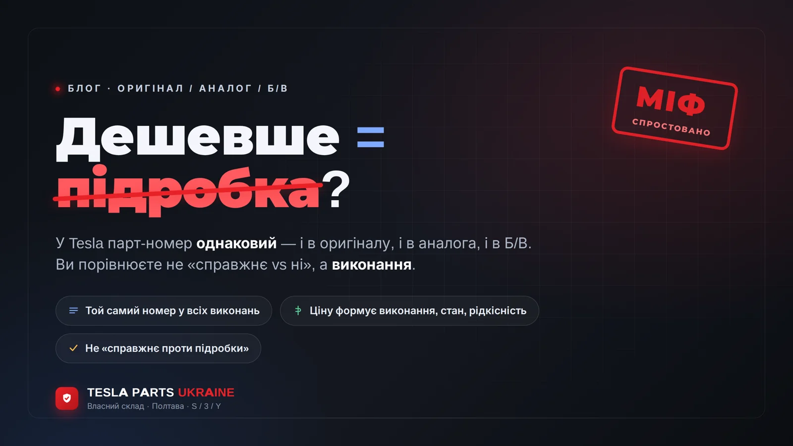 Дешевше — значить підробка? Чому цей міф не працює для запчастин Tesla